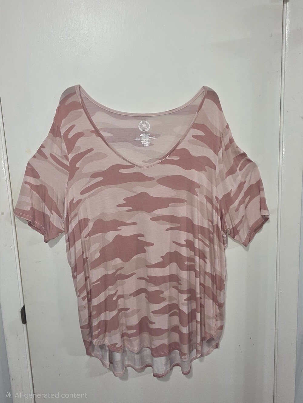 JM Collection Mauve Pink Camo V-Neck Short Sleeve Tee